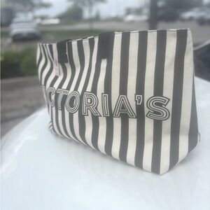 NWT Victoria’s  Secret Black and White Striped Tote Bag and Makeup Bag!